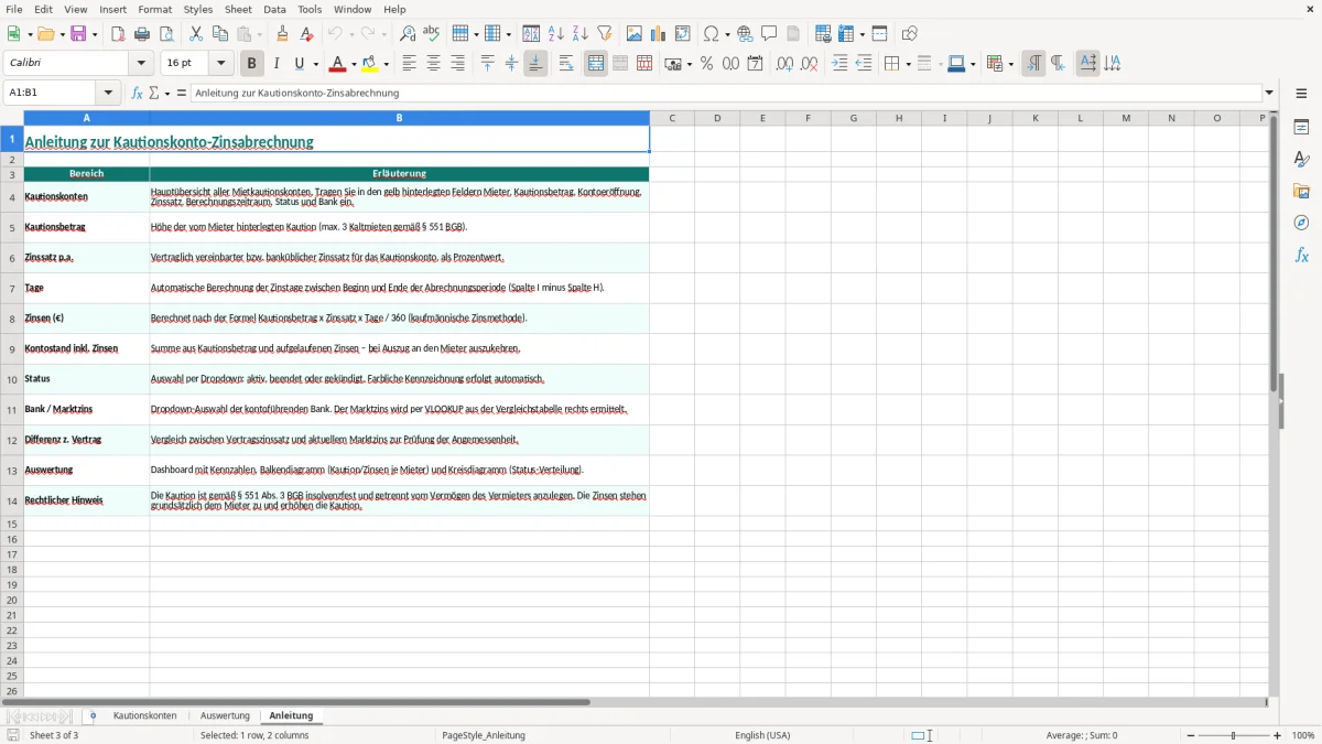 Screenshot 3: Blatt Anleitung - Excel-Vorlage kautionskonto zinsabrechnung excel vorlage