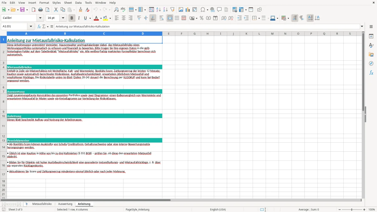 Screenshot 3: Blatt Anleitung - Excel-Vorlage mietausfall risiko kalkulation excel vorlage
