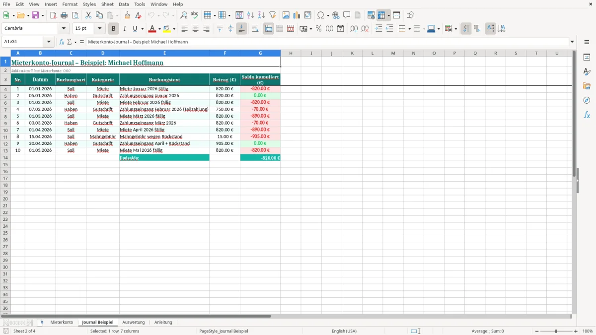 Screenshot 2: Blatt Journal Beispiel - Excel-Vorlage mieterkonto saldo führung excel vorlage