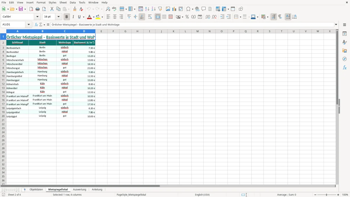 Screenshot 2: Blatt Mietspiegellokal - Excel-Vorlage mietspiegel datenbank objekt excel vorlage