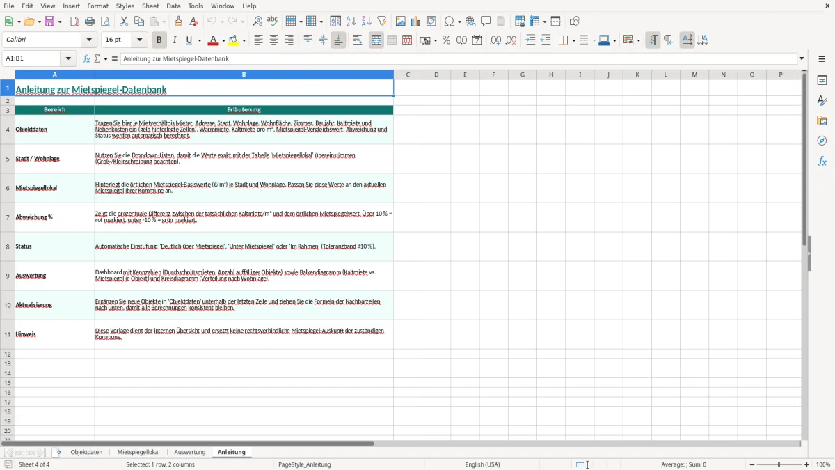 Screenshot 4: Blatt Anleitung - Excel-Vorlage mietspiegel datenbank objekt excel vorlage
