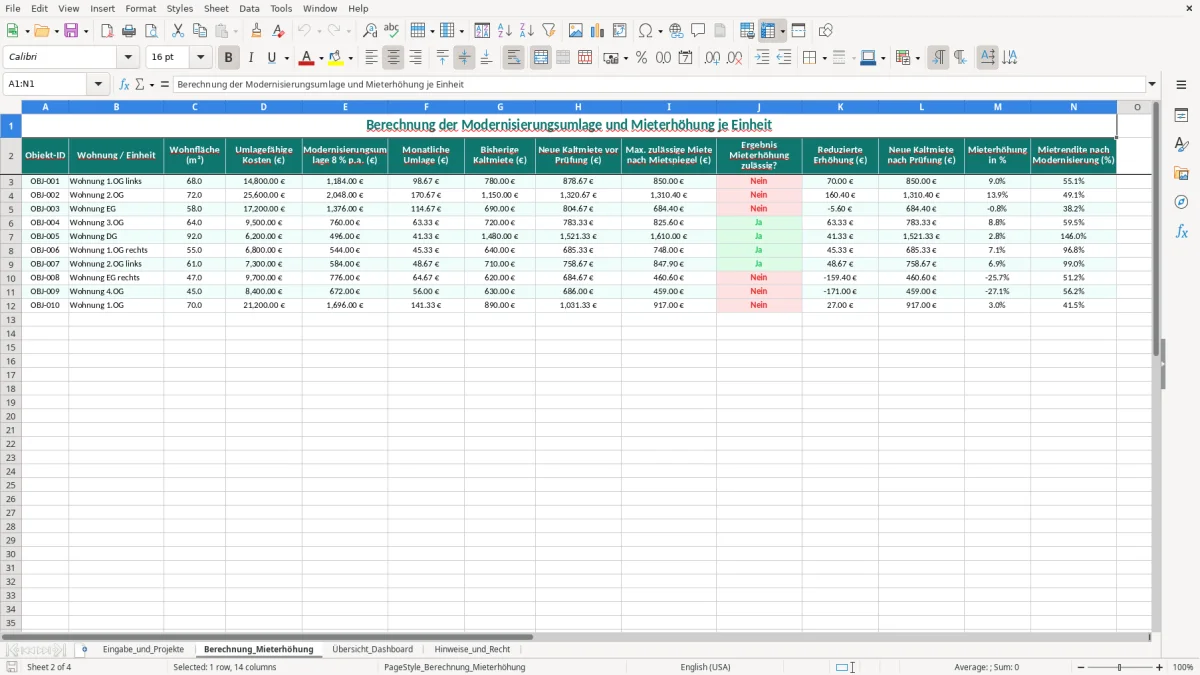 Screenshot 2: Blatt Berechnung_Mieterhöhung - Excel-Vorlage modernisierung mieterhöhung kalkulation excel vorlage