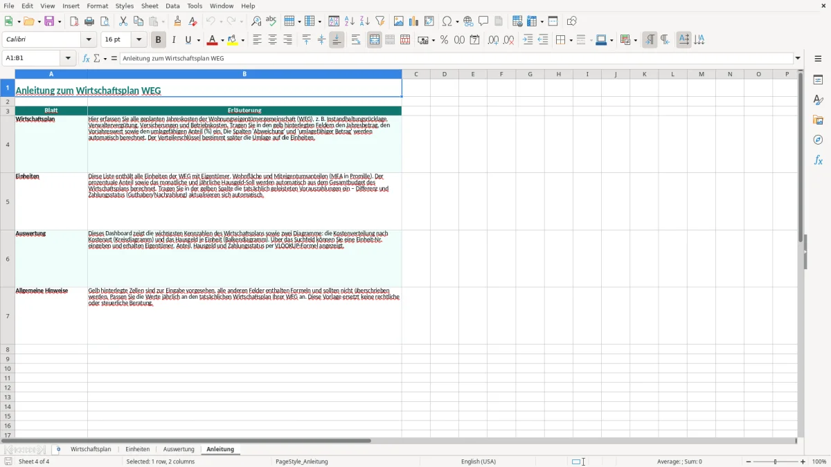 Screenshot 4: Blatt Anleitung - Excel-Vorlage wirtschaftsplan weg aufstellung excel vorlage