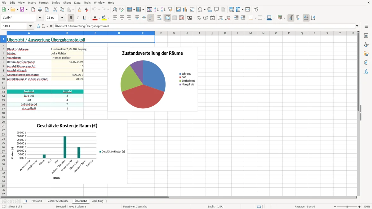 Screenshot 3: Blatt Übersicht - Excel-Vorlage wohnungsübergabe einzug protokoll excel vorlage
