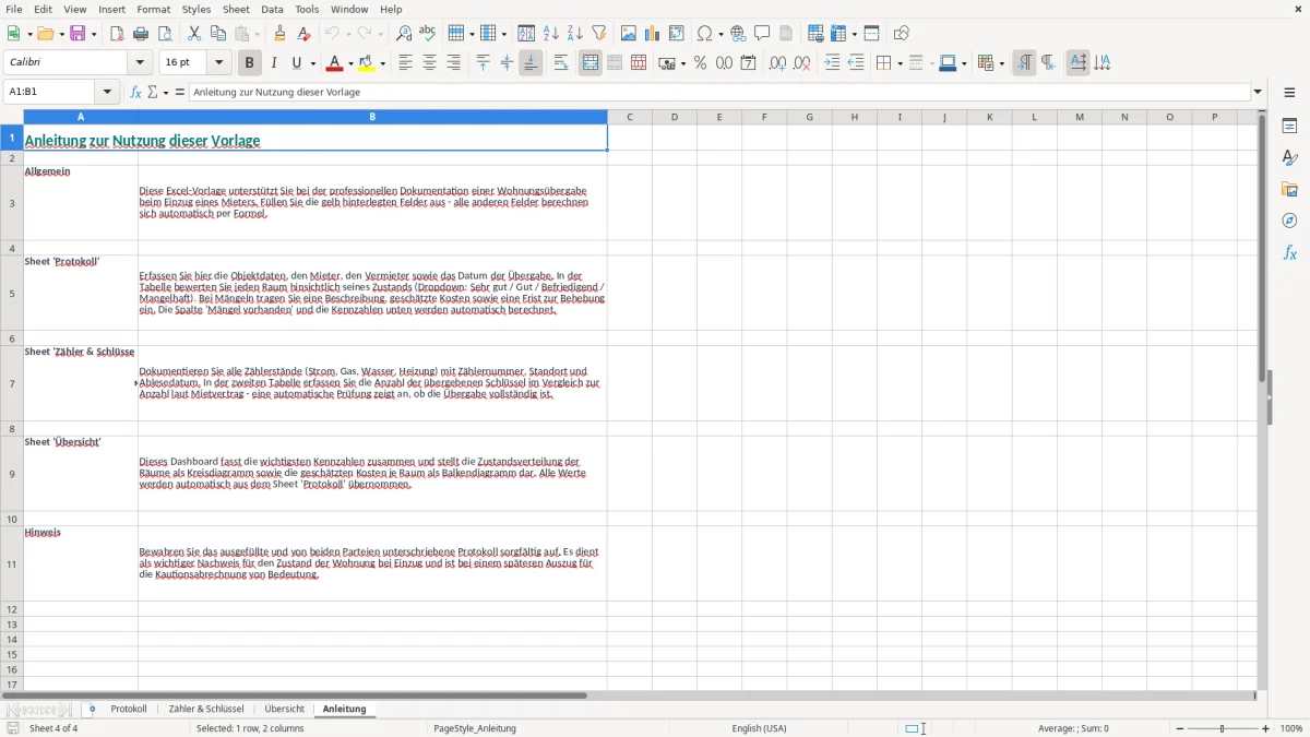 Screenshot 4: Blatt Anleitung - Excel-Vorlage wohnungsübergabe einzug protokoll excel vorlage