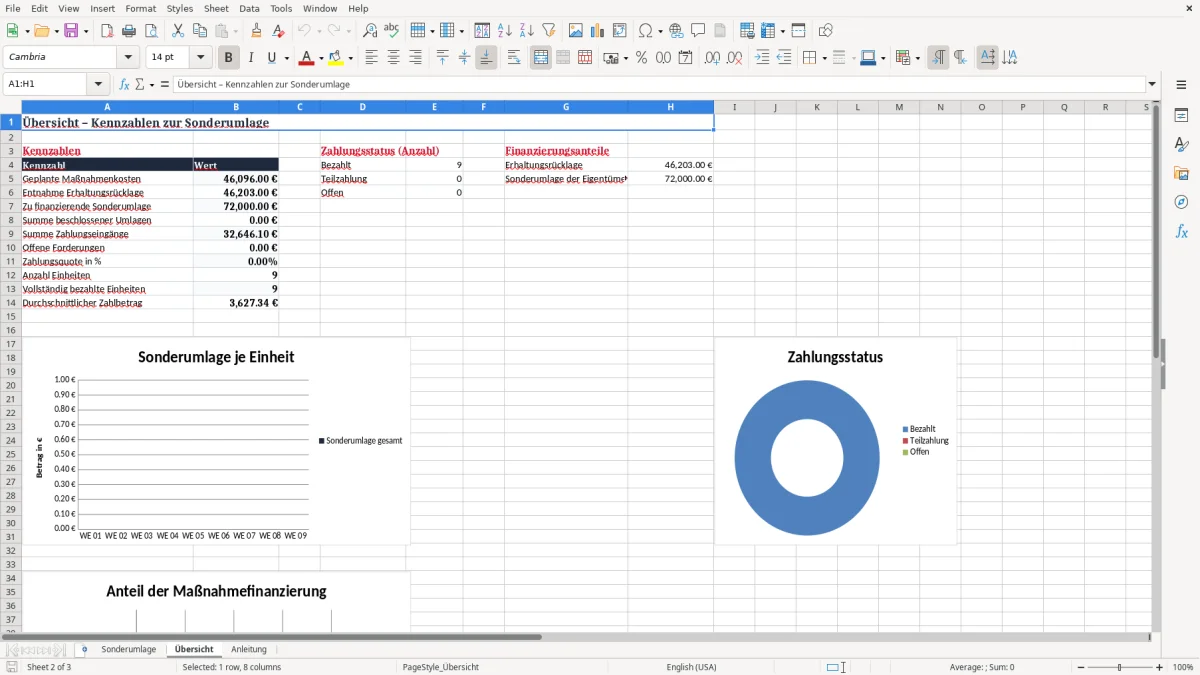 Screenshot 2: Blatt Übersicht - Excel-Vorlage sonderumlage weg berechnung excel vorlage