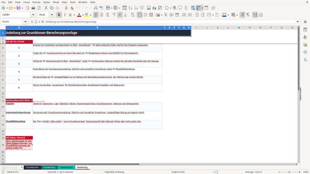 Screenshot 4: Blatt Anleitung - Excel-Vorlage grundsteuer 2025 berechnung excel vorlage