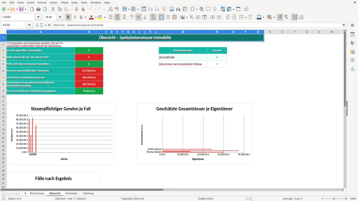 Screenshot 2: Blatt Übersicht - Excel-Vorlage spekulationssteuer immobilie berechnung excel vorlage